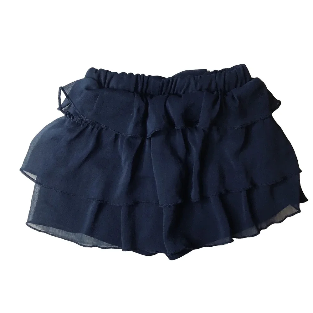 Juicy Couture Girls Size 6/7 Navy Blue Tiered Ruffle Skort Shorts Bow Detail